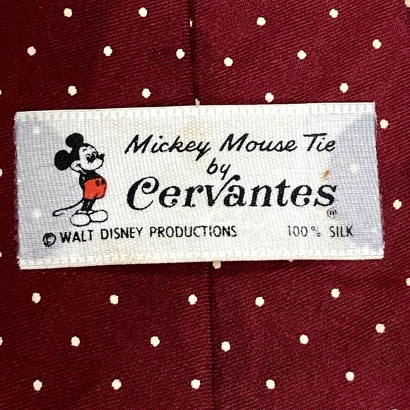 Mickey Mouse Cervantes Tie Y2K Vtg Disney World Maroon Red Repp Weave Polka Dots - Picture 2 of 9